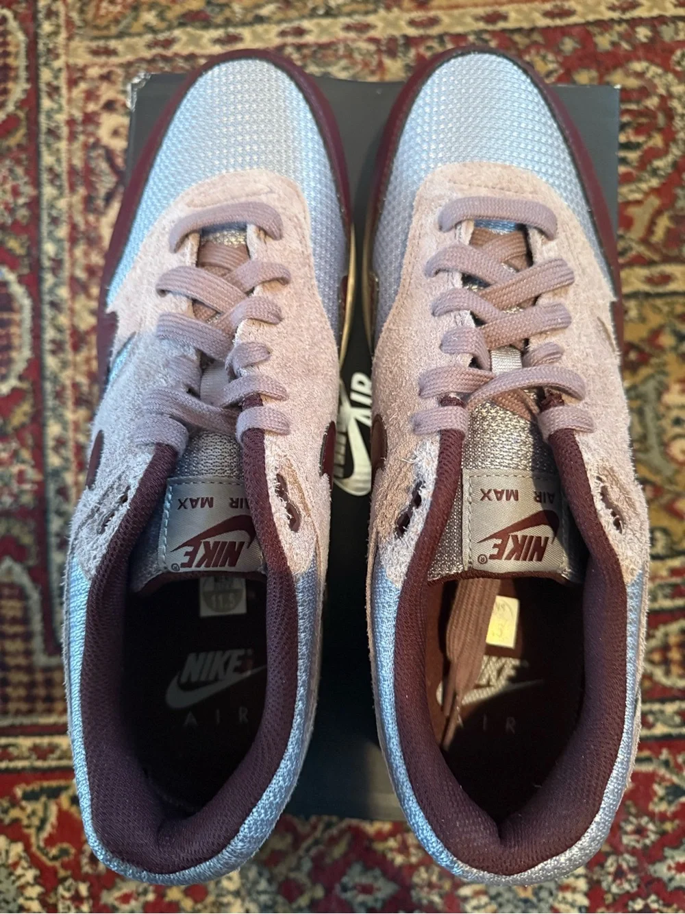 Nike Air Max 1 Essential PRM Cement Grey Burgundy Crush -  and Light Pink